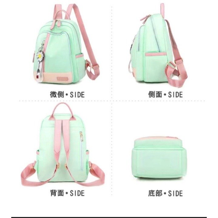 Mochila Feminina Impermeável de Nylon com Chaveirinho verde - Imagem 3